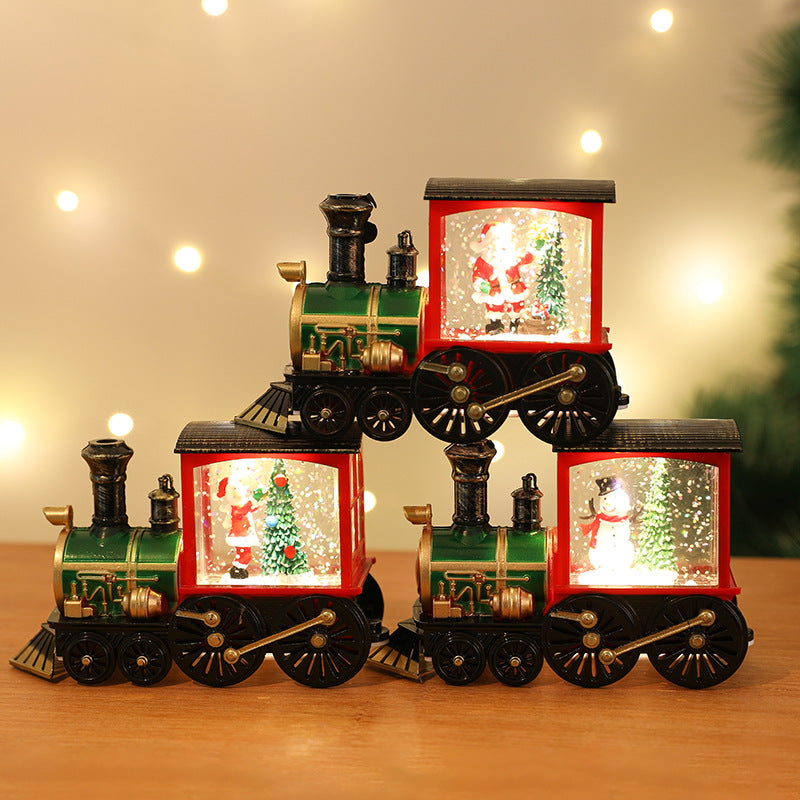 Christmas Santa Claus Water Injection Watering Brush LED Night Light Gold Train Decoration