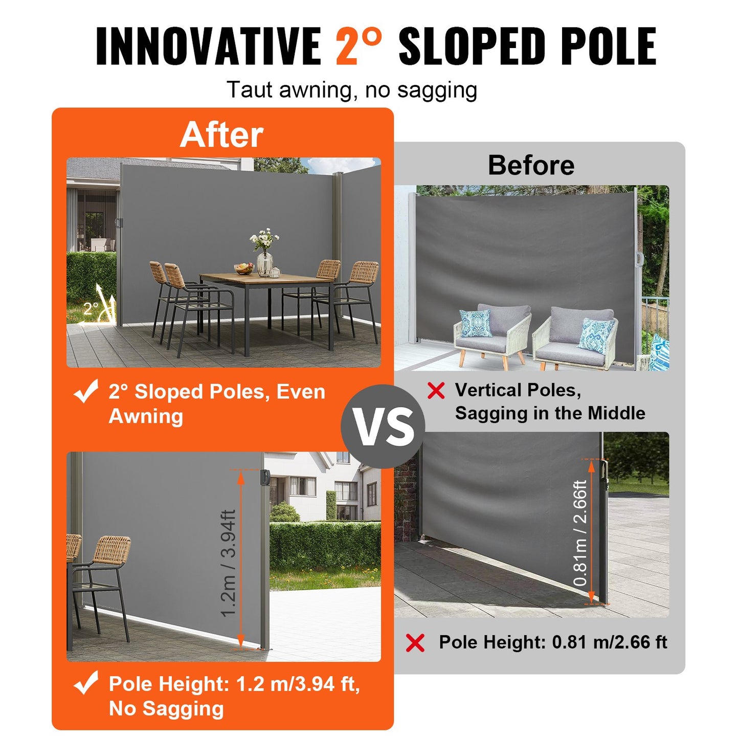 Retractable Outdoor Privacy Screen 79x236 Inches Water-Resistant Polyester Gray