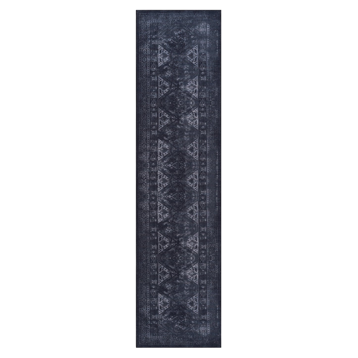 MAVAL Black Washable Rug 2'6'' X 10' Runner Gray,