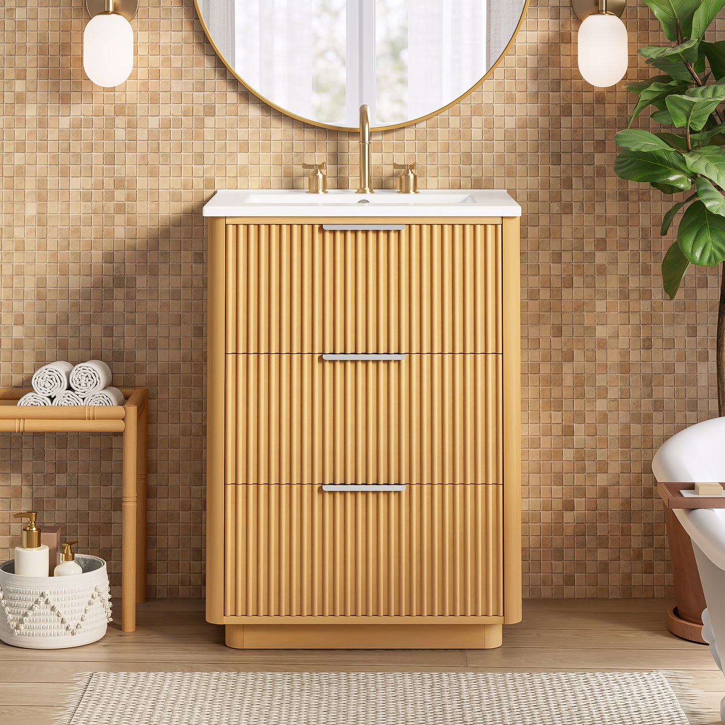 24 Inch Modern Luxury Bathroom Vanity With Ceramic Sink, Cabinet Open