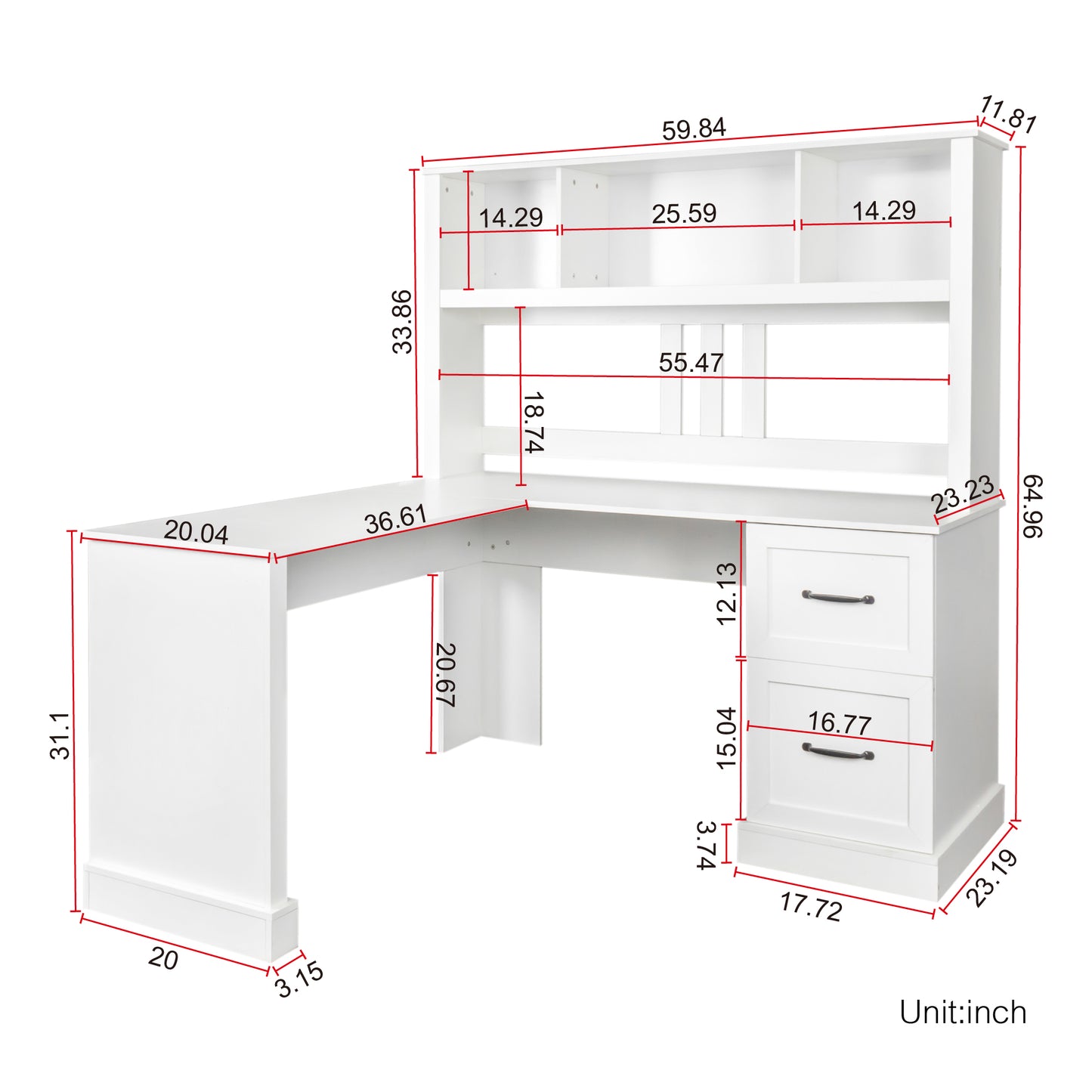 Home Office Computer Desk with Hutch - Antiqued White