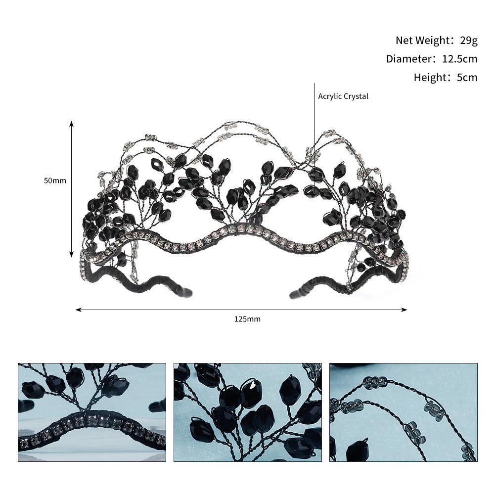 Crystal Beaded Bridal Tiara - Black
