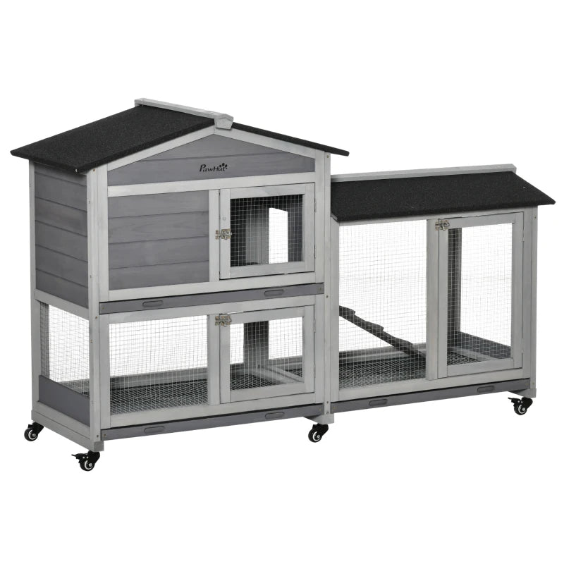 Outdoor Wooden Rabbit Hutch with Wheels, Run Box, Ramp & Slide-Out Tray