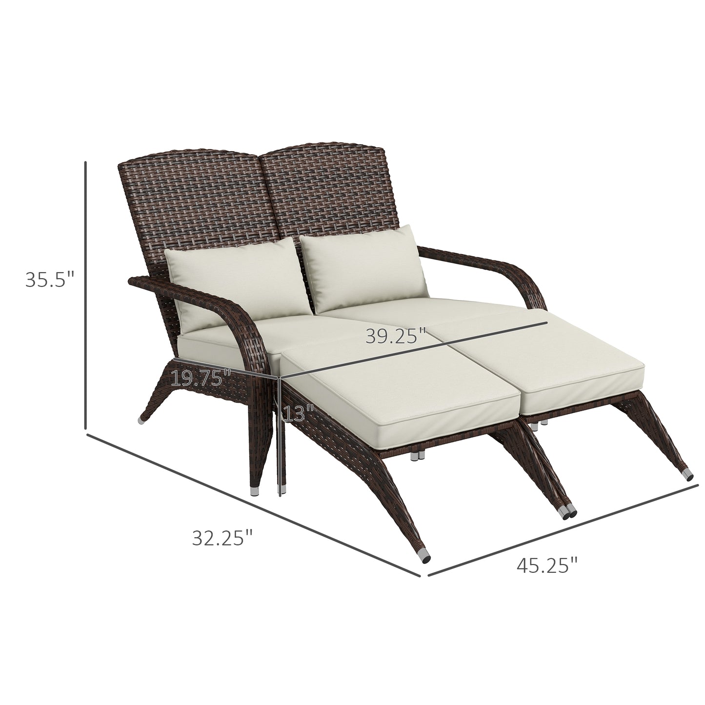 2-Person Wicker Adirondack Chair with Cushions - Cream White