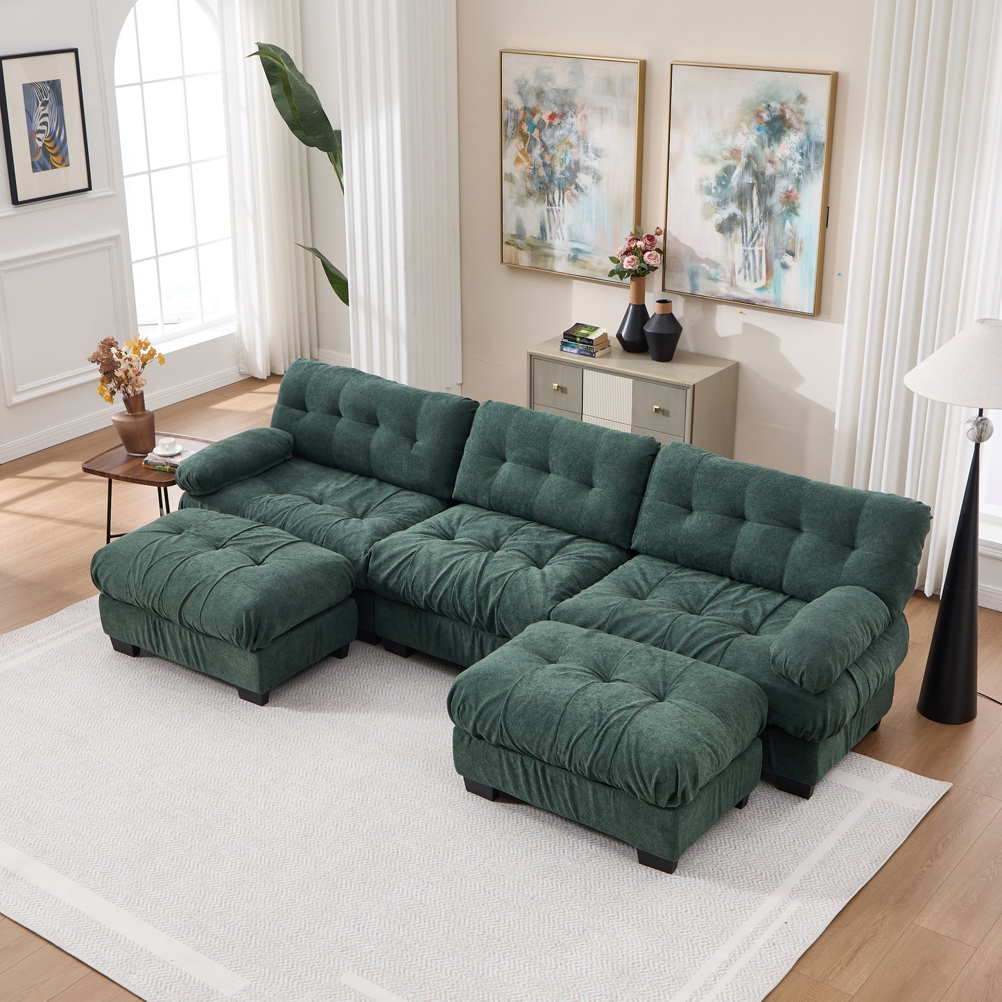 U Shaped Modular Sectional Sofa - Comfy Deep Seat Cloud Couch - Green