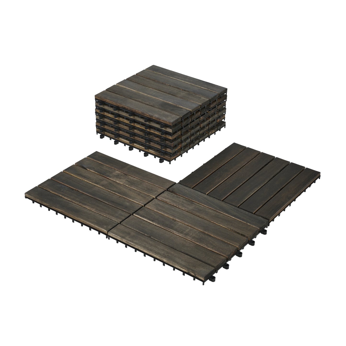 Interlocking Deck Tiles 12x12 Inch Dark Brown Acacia Hardwood Outdoor Flooring - Waterproof & Mold Resistant