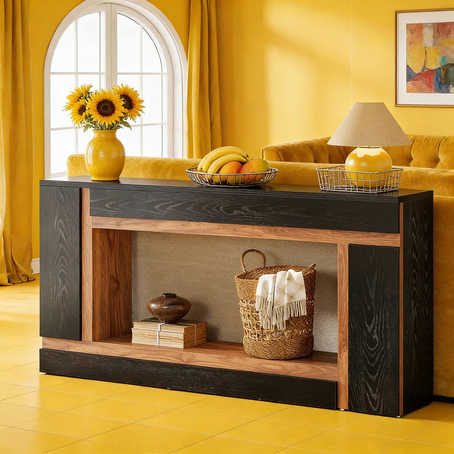 Rectangular Console Table with Walnut Black Finish - 63 Inch