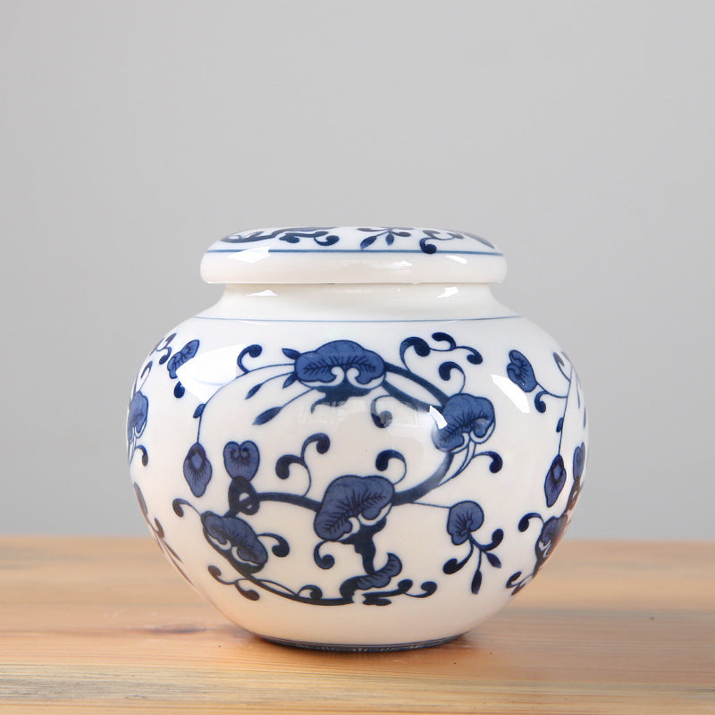 Blue and White Porcelain Tea Pot Storage Box with Sealed Canned Plaster