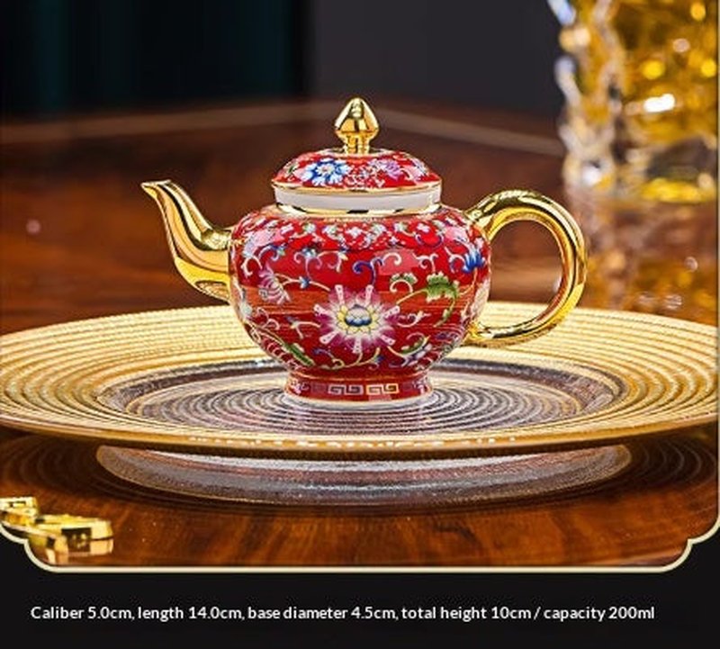 Ceramic Gongfu Tea Pot Set 200ml Light Luxury Retro Handle Tea Brewer
