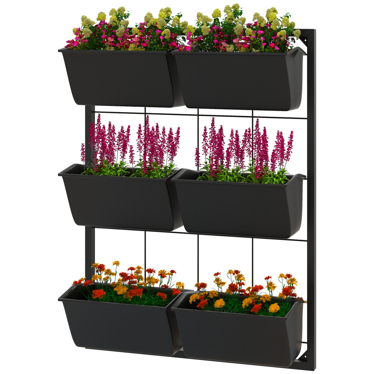 3-Tier Wall-Mounted Hanging Planter Set with 6 Pots - Indoor & Outdoor Black