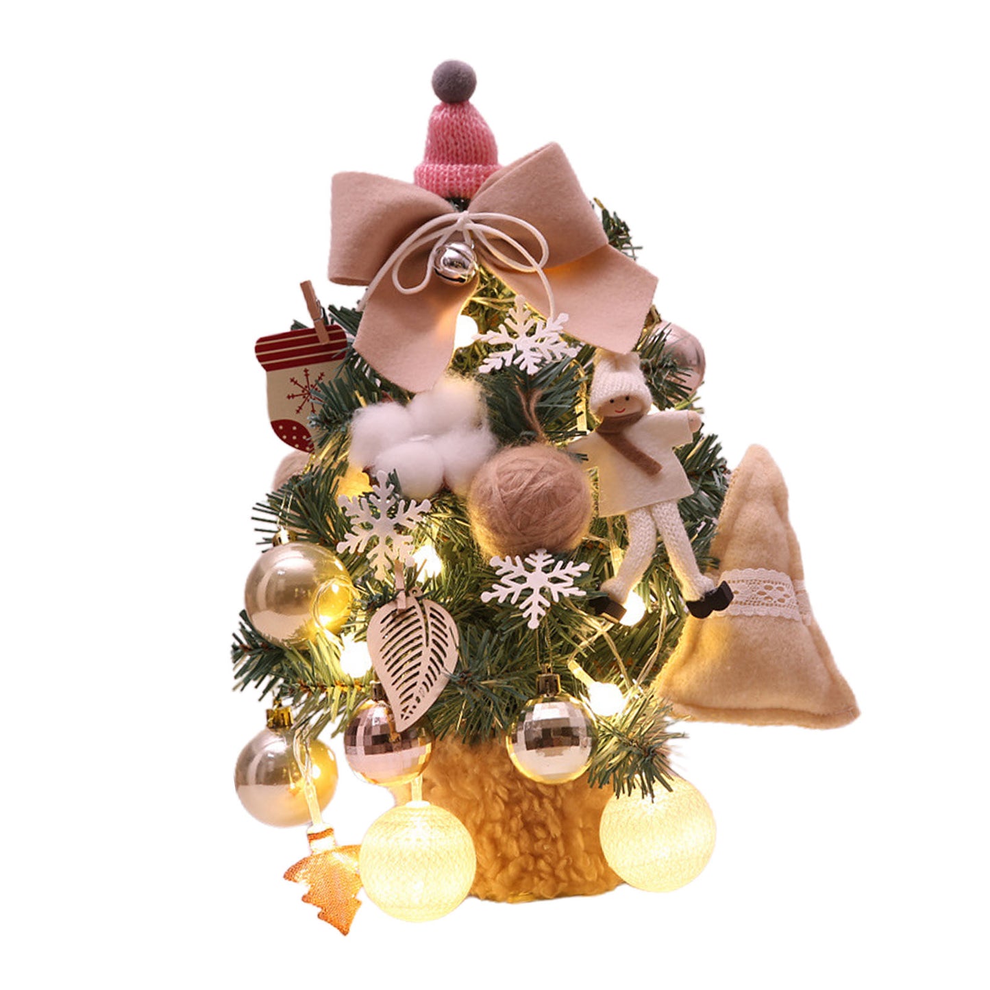 Small PVC Christmas Tree with Adjustable Lights - 35cm Beige