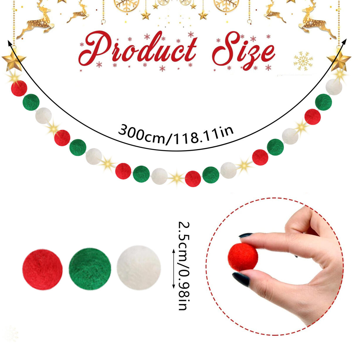 Felt Ball Garland with Warm Light String - 9.84 Ft