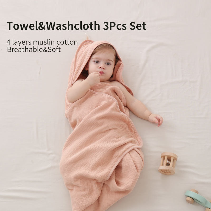 Children's Hooded Bath Towel Set with Cotton Gauze Hoodies – 3-Piece Bath Towel Set