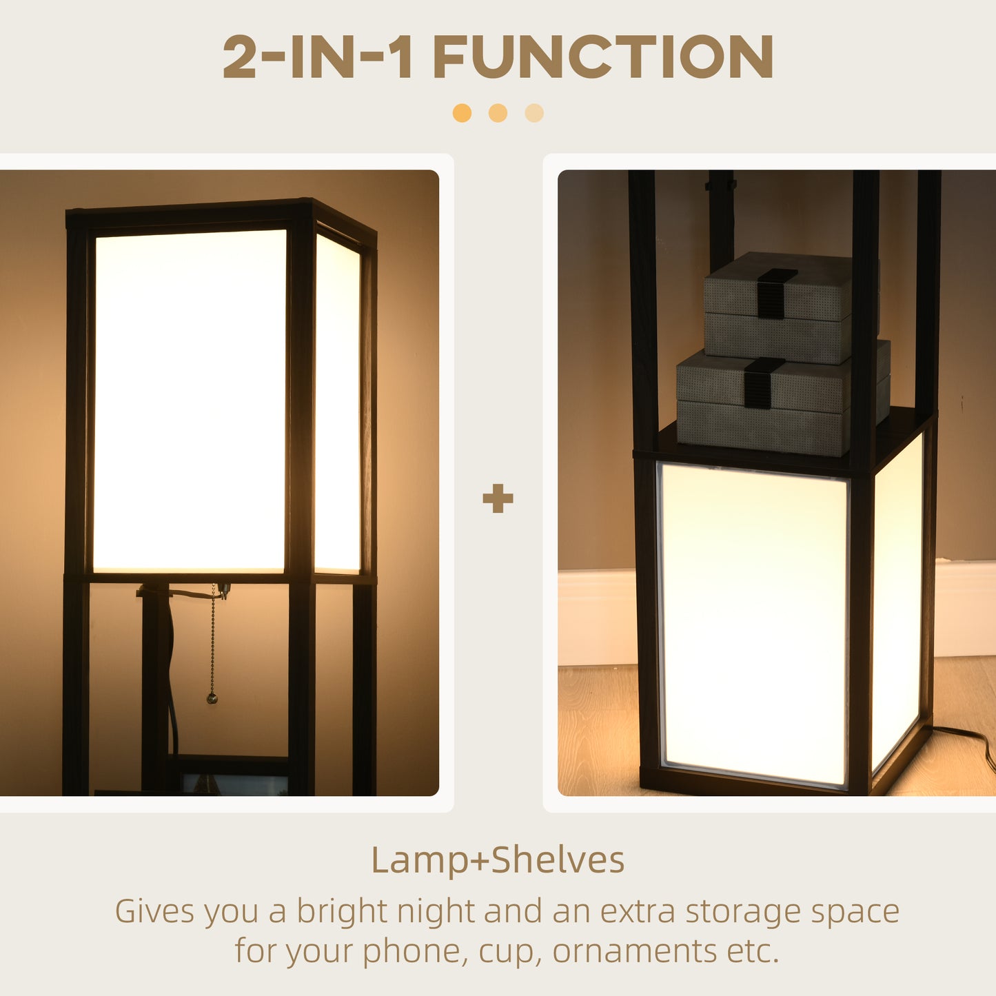 Modern Floor Lamp with Dual Ambient Shelves - Black, 300x190x420mm
