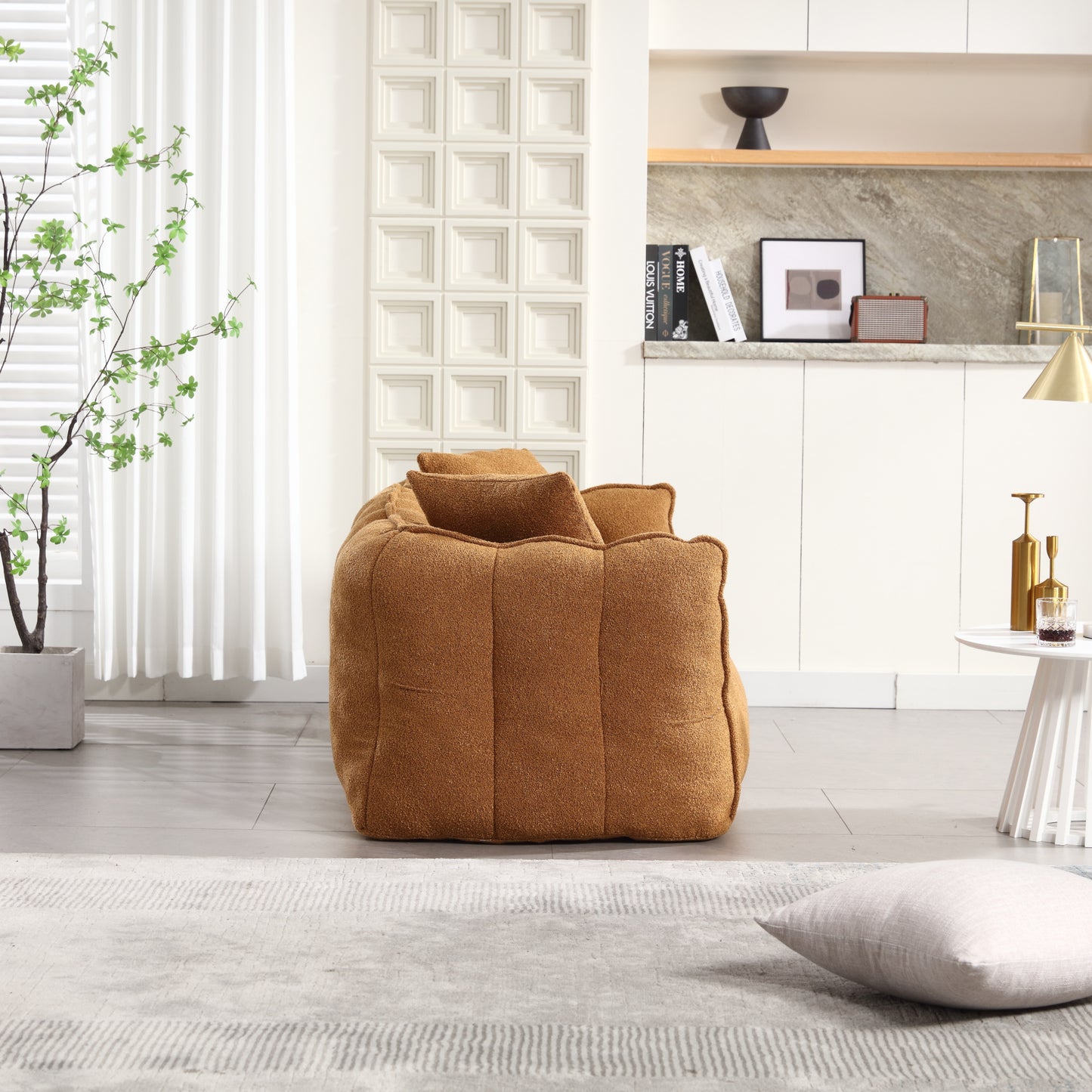 Yellow Beanbag Chair for Two - Soft Chenille Foam Recliner