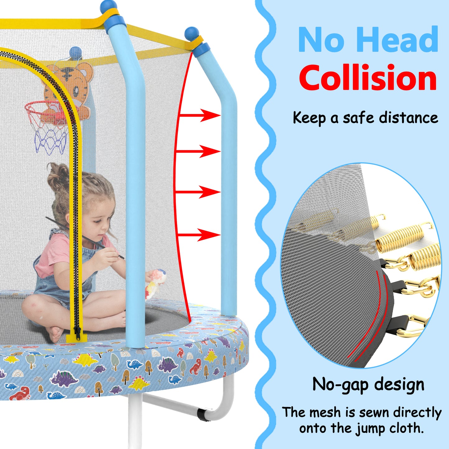 55-Inch Toddler Trampoline with Basketball Hoop - Blue Forest