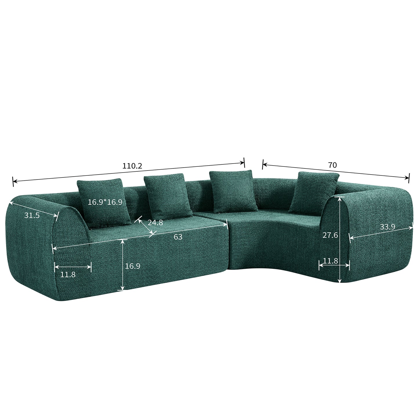110" Curved L-Shaped Modular Sectional Sofa - Blue & Green