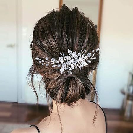 Floral Rhinestone Hair Comb with Crystal Inlay