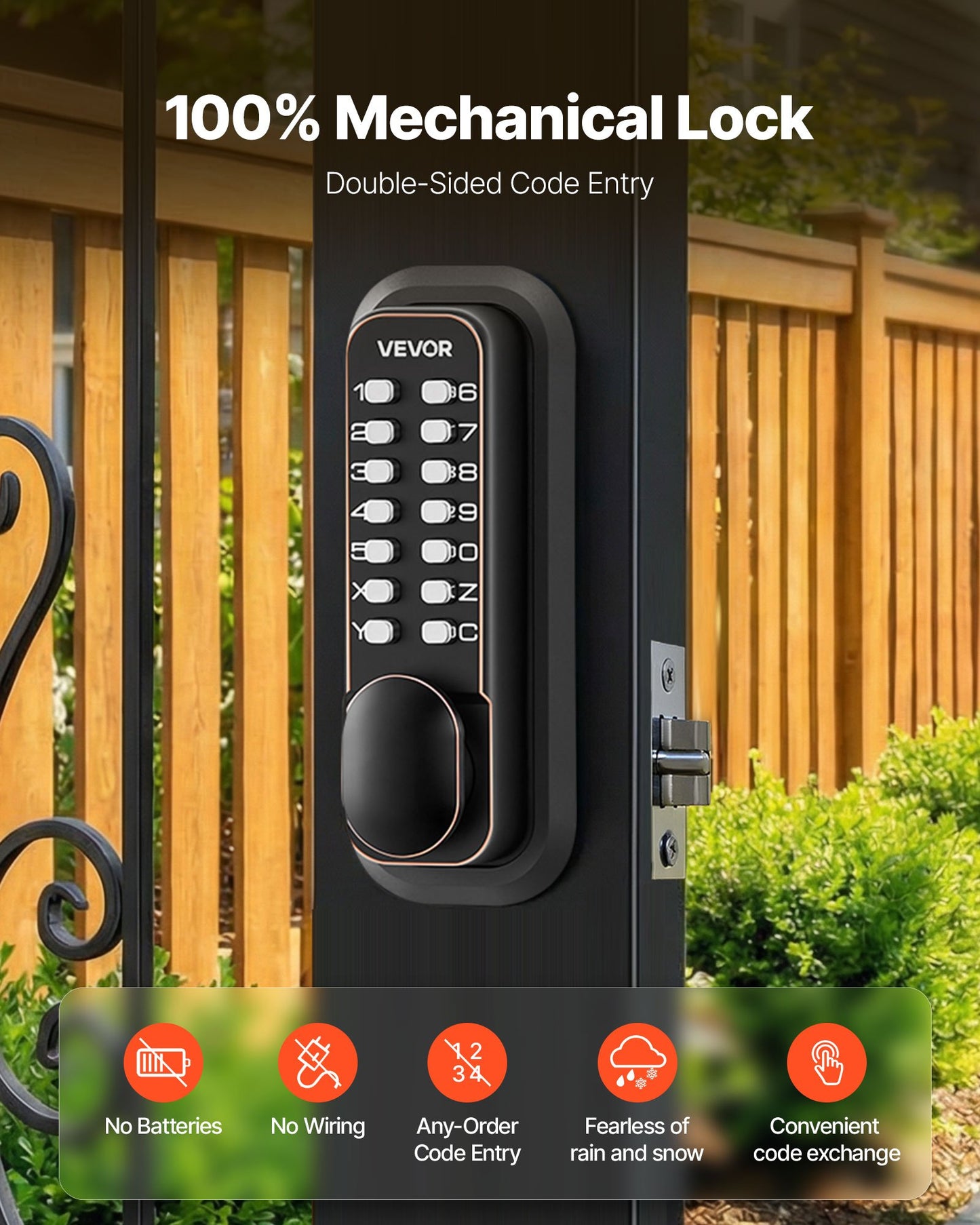 Mechanical Keyless Door Lock with 4-7 Digit Code – Double-Sided Push Button, Auto Locking, Oil-Rubbed Bronze, Black