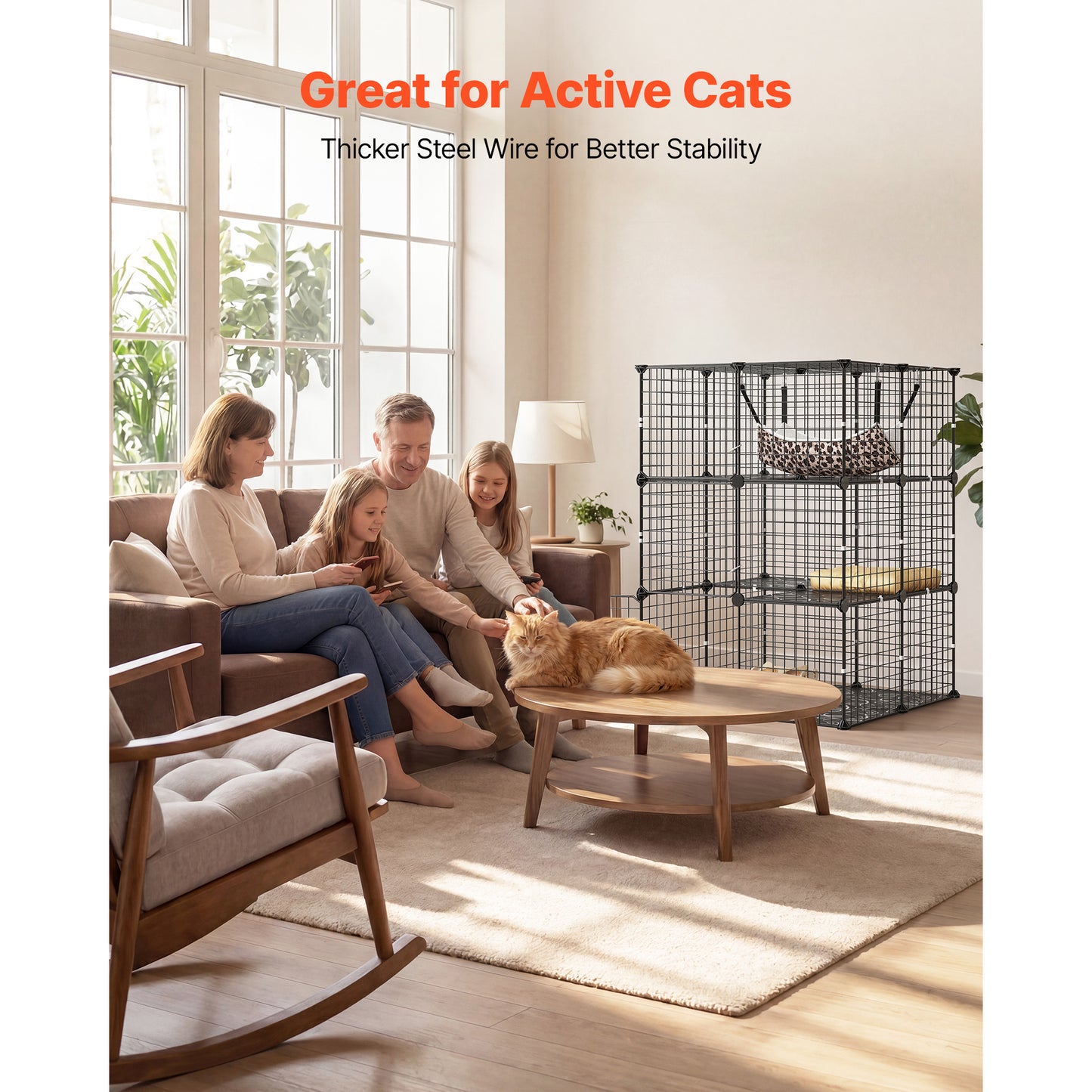 Large 3-Tier Indoor Cat Playpen with Hammock - Detachable Metal Wire Enclosure, Black