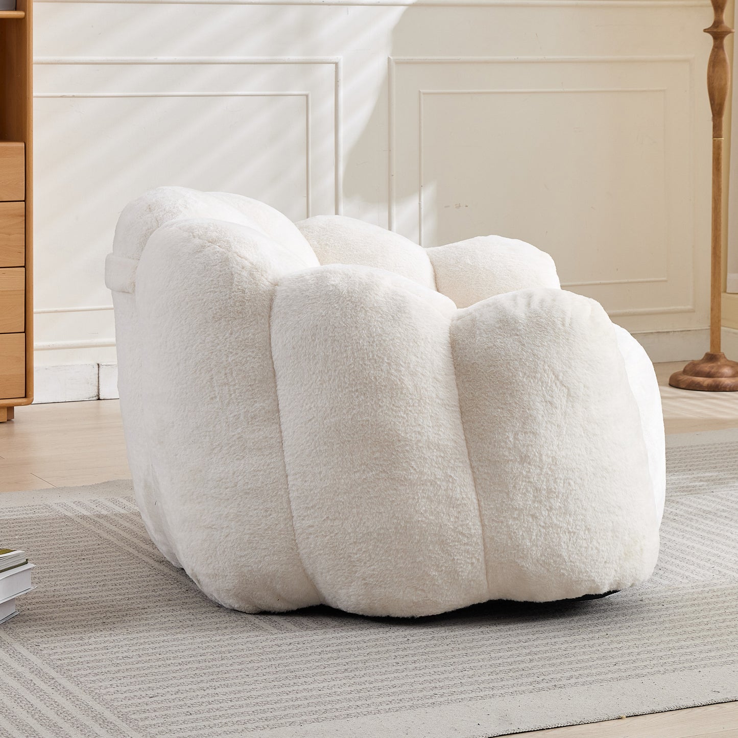 Adult Bean Bag Sofa with Pull Ring - White Faux Fur