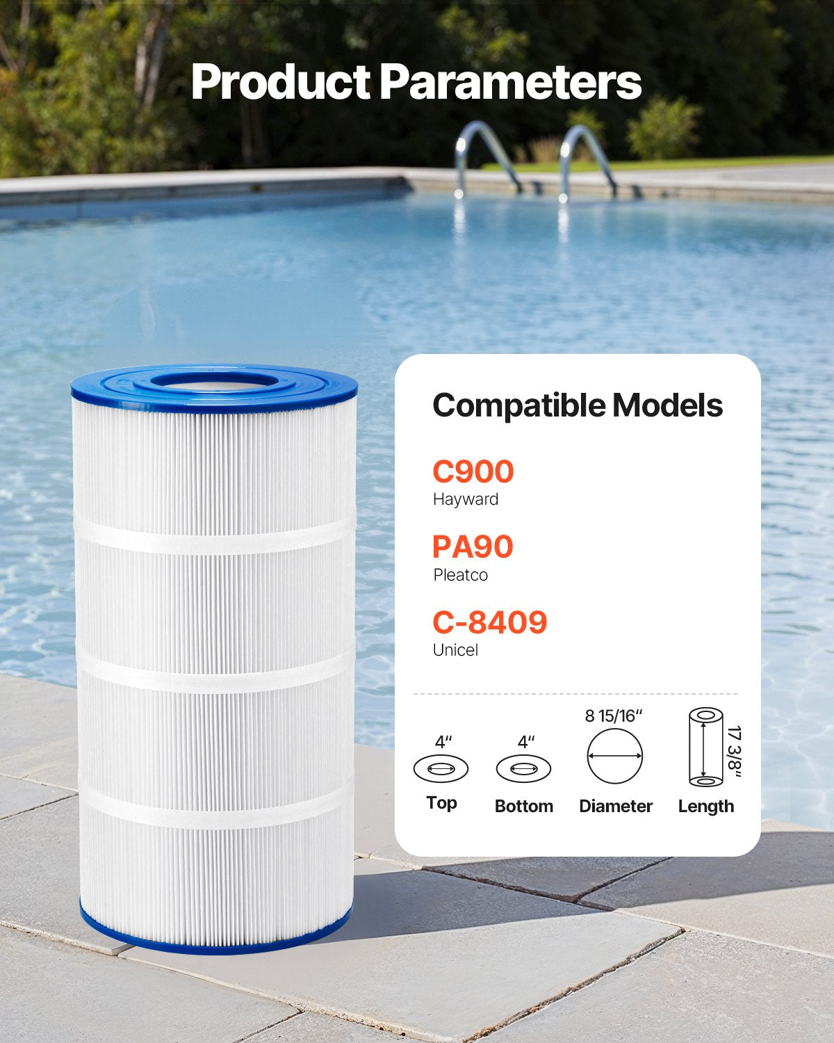 Pool Filter Cartridge 90 Sq Ft for Hayward C900 - High-Efficiency Replacement