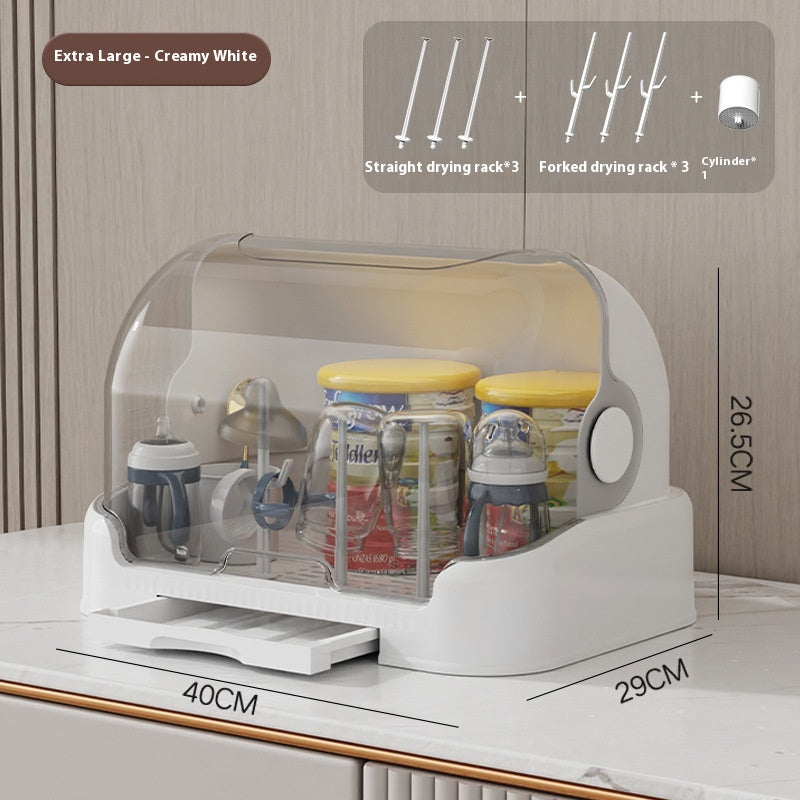 Baby Tableware Storage Box with Draining Rack Dustproof Cover Multi-Size