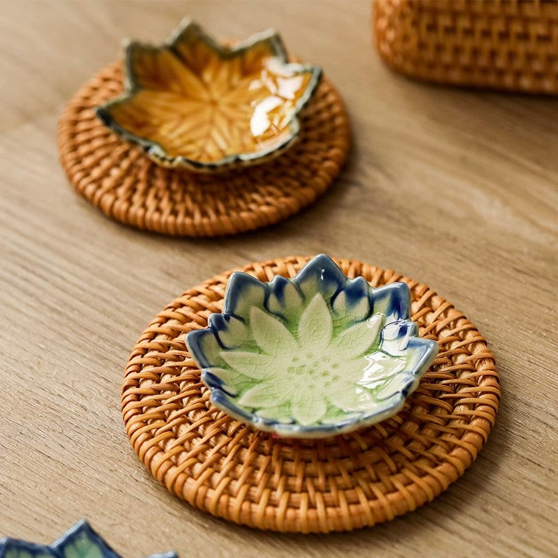 Ceramic Chopstick Shelf with Maple Leaf and Lotus Design - Kitchen Organizer