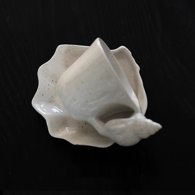 Handmade Shell Conch Ceramic Coffee Set - 200ml Cup & Saucer