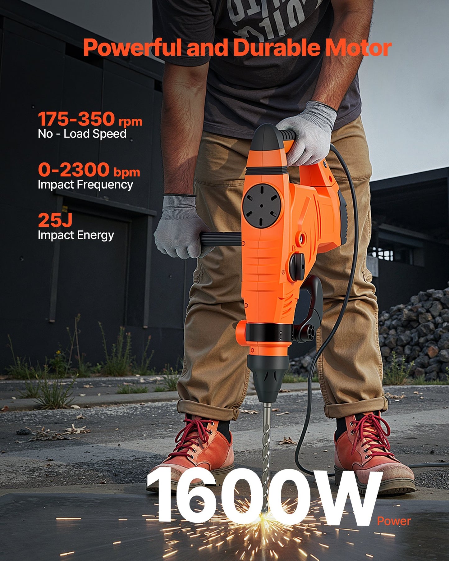 Corded Rotary Hammer Drill Kit 2 Inch 1600W with 3 Modes - MultiColor