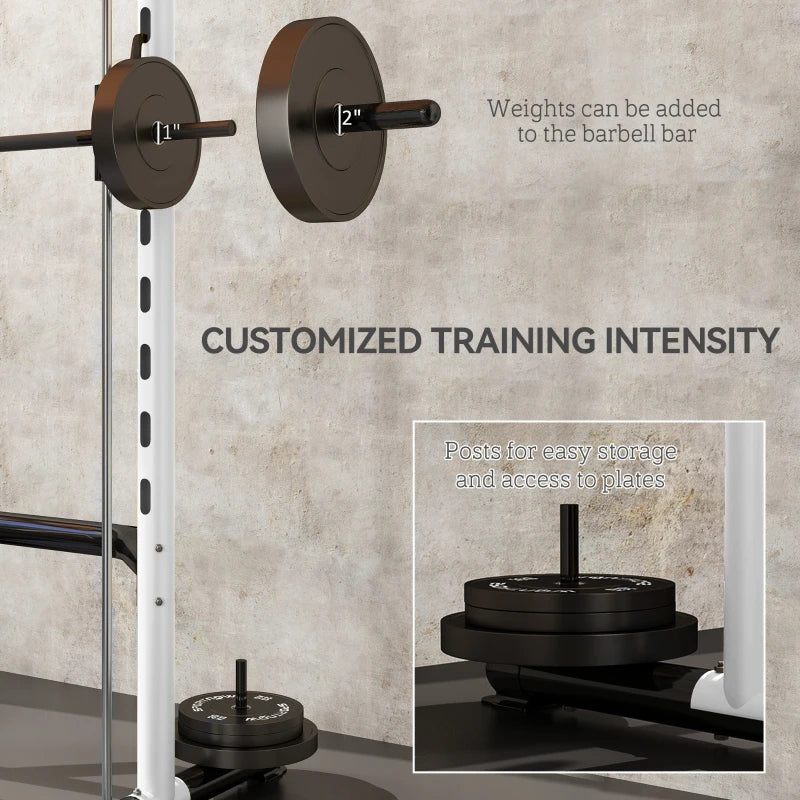 Adjustable Squat Rack with Pull-Up Bar and Barbell Stand - White