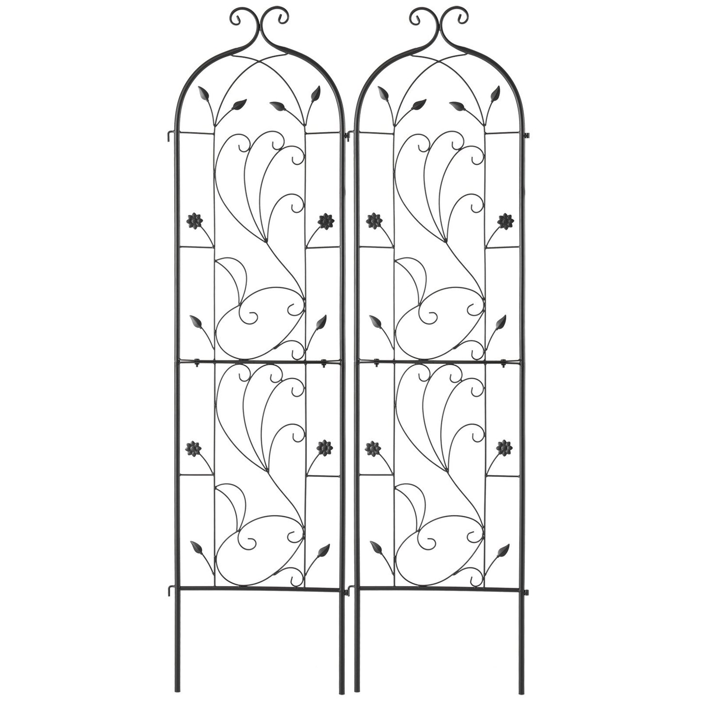 Rustproof Metal Garden Trellis Support for Climbing Plants 60x15 Inches - Black, 2 Pack