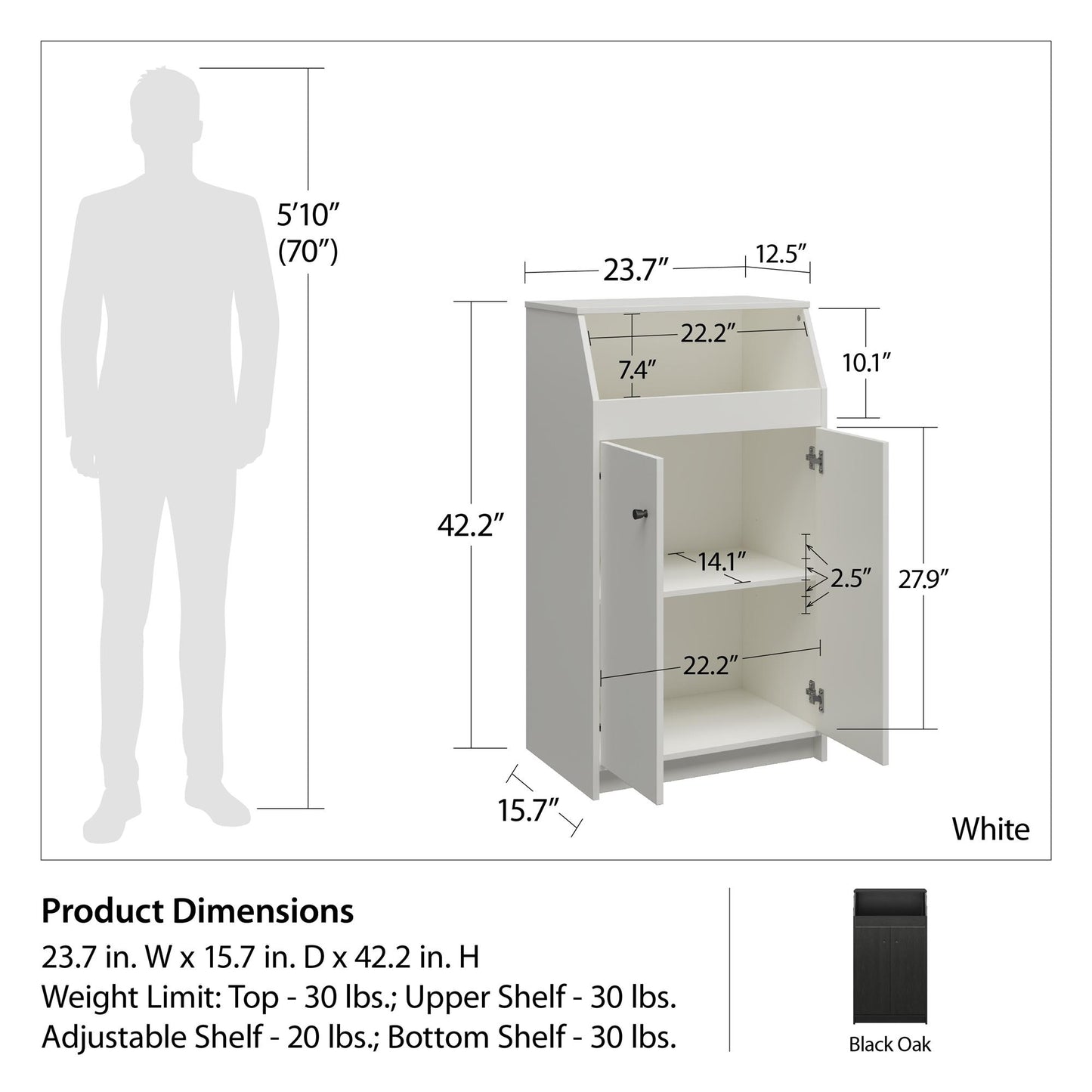 The Loft 2 Door Storage Tower - Black Fiberboard Cabinet