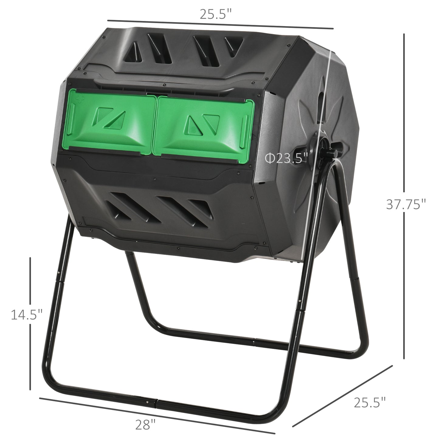 Outdoor Compost Bin 43 Gallon Dual Chamber Rotating Garden Tumbler - Green