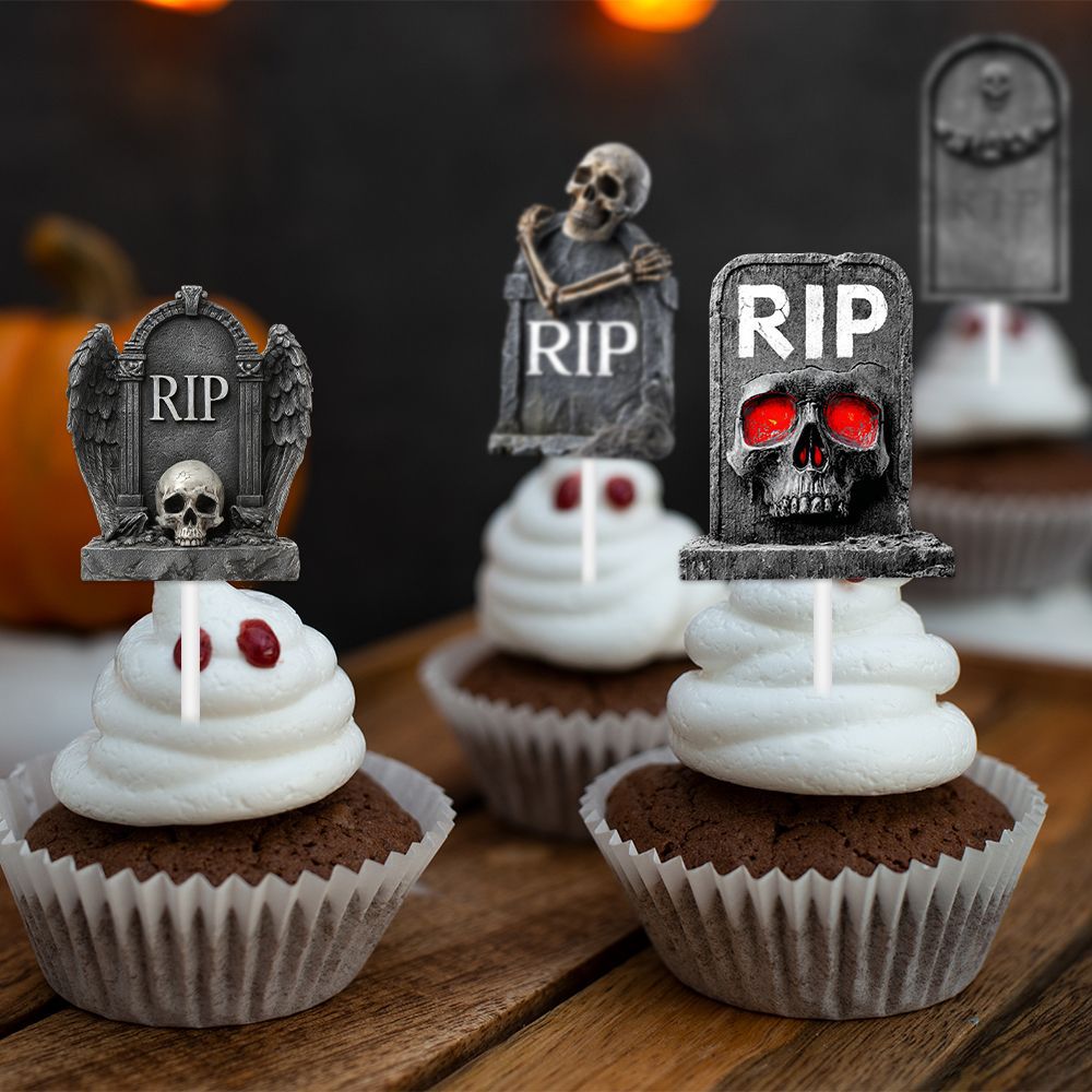 Halloween Tombstone Cake Flags Set - Horror Decorative Food Toppers
