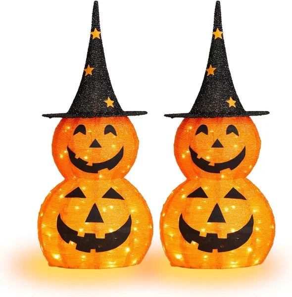 Lighted Halloween Pumpkin Decorations - 3FT Collapsible Set