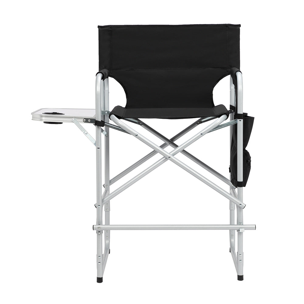 Folding Director's Chair with Footrest and Storage - Black