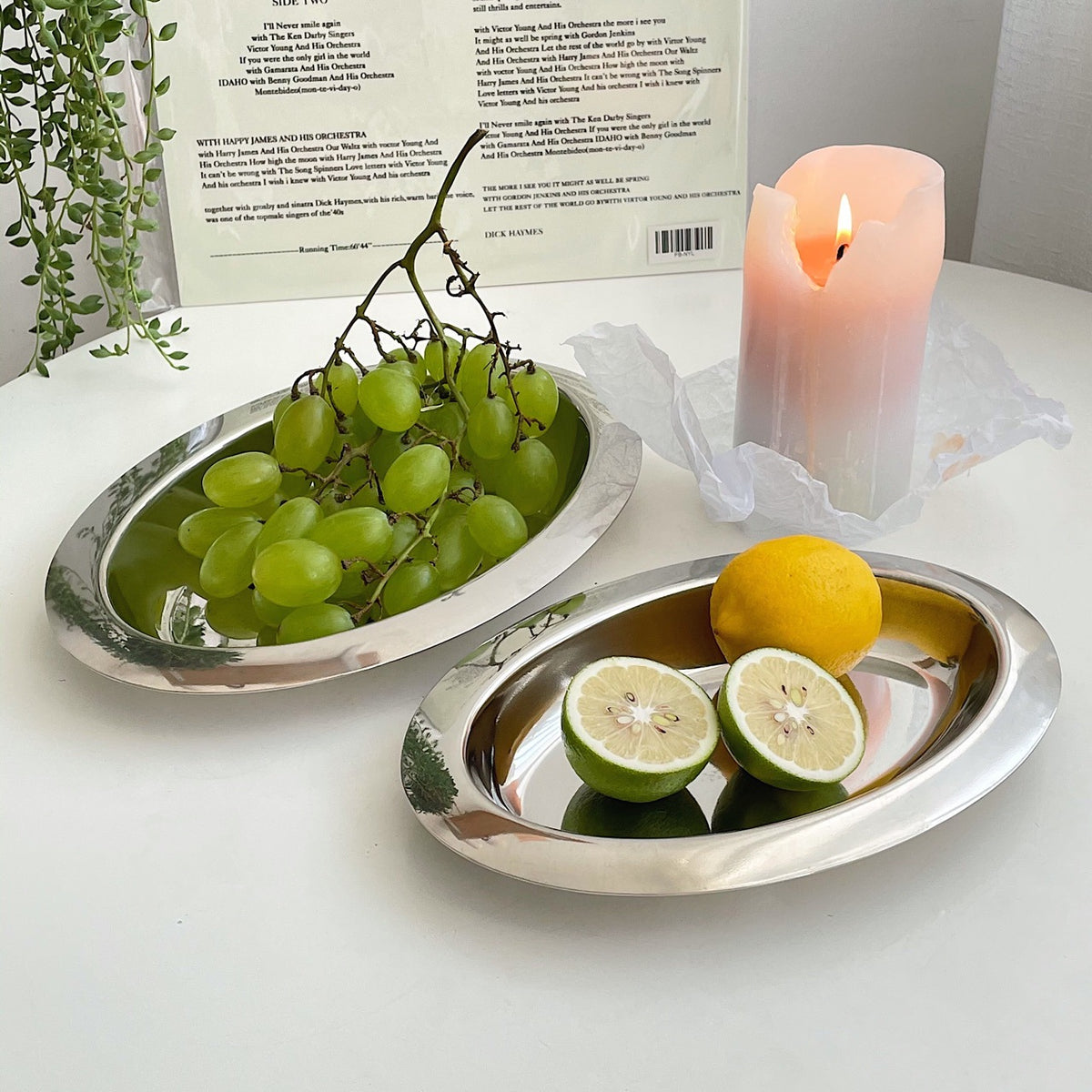 Oval Stainless Steel Serving Tray - Modern Glossy Breakfast Bread Plate, Multiple Sizes