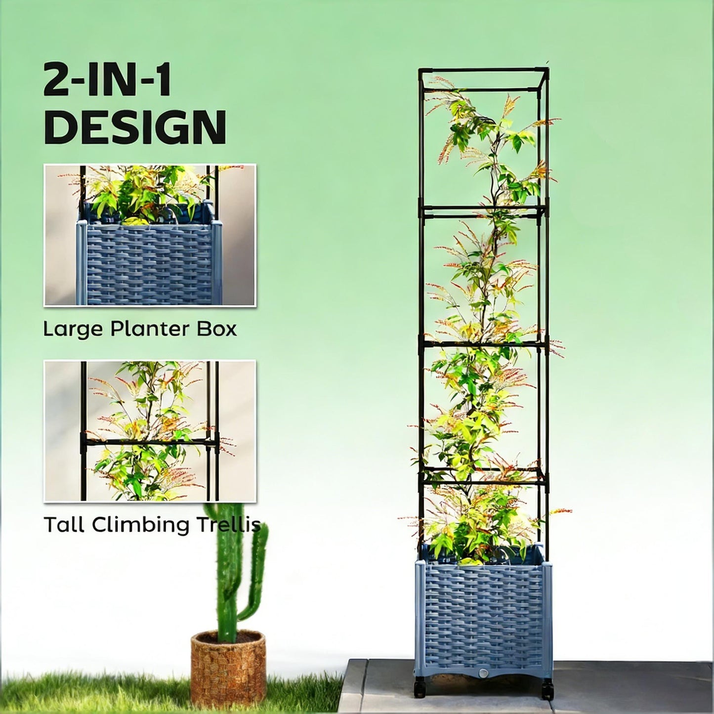Mobile Raised Garden Bed with Adjustable Trellis - Gray