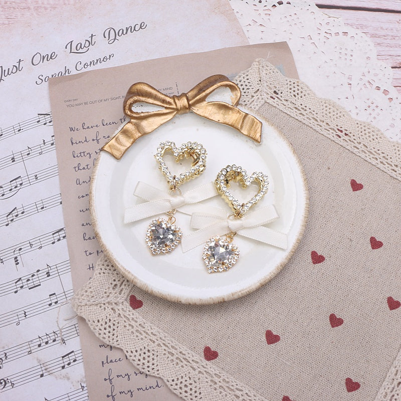 Rhinestone Heart Hair Bow Clip Pair
