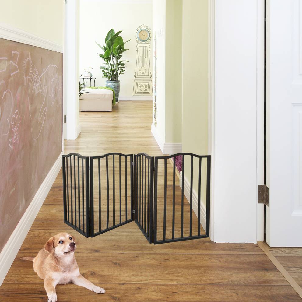 Folding Wooden Pet Gate for Doorways and Stairs - Adjustable, No Installation