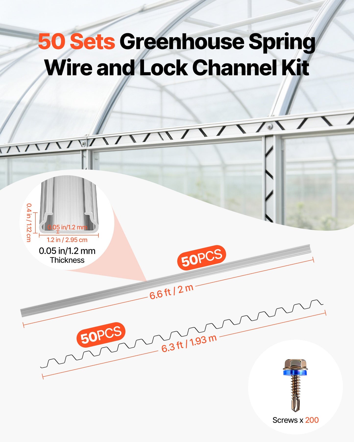 Greenhouse Lock Channel Kit with Spring Wire & Screws - 50 Pack, Black