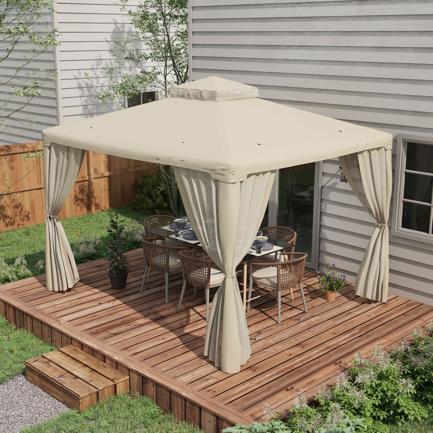 Outdoor Patio Gazebo Canopy Shelter with 2-Tier Roof - Cream White
