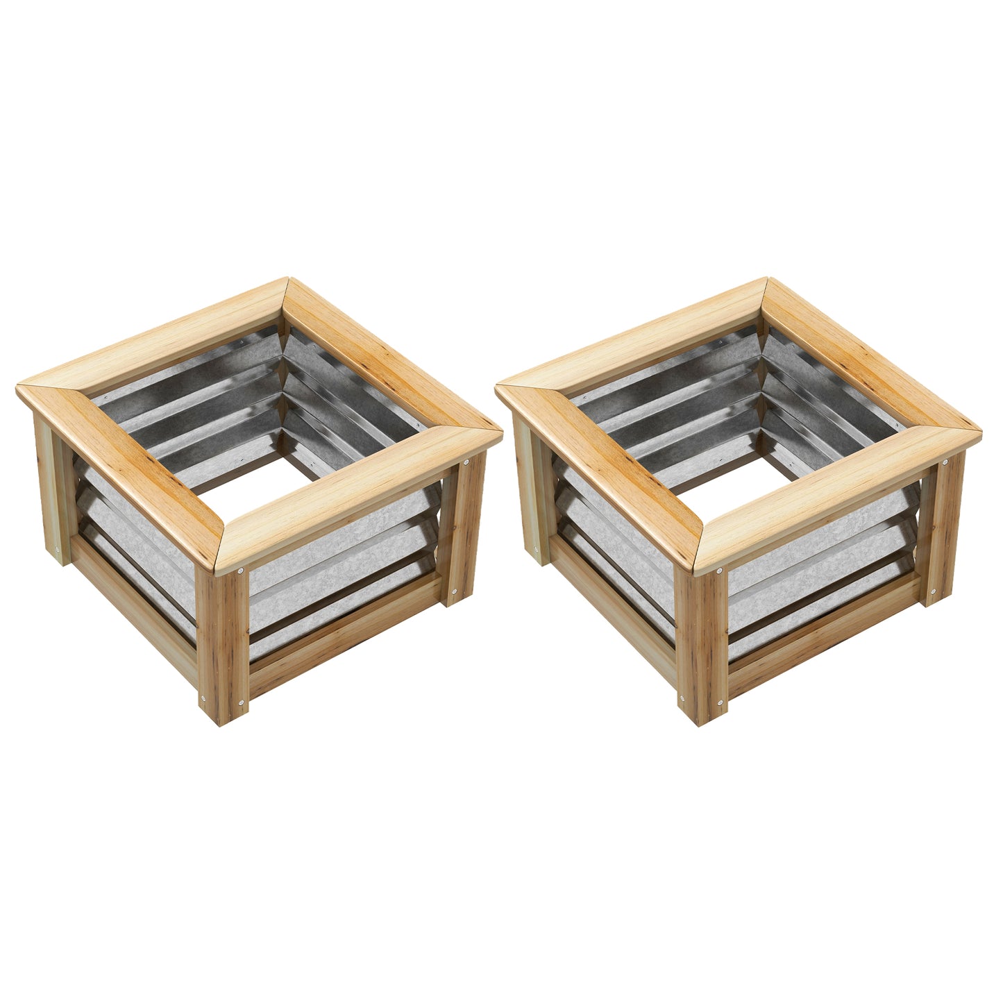 Set of 2 Raised Garden Beds with Metal and Wood Frame - Outdoor Planter Boxes for Herbs and Vegetables