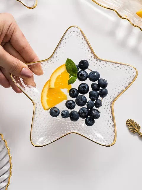Gold Edging Glass Ocean Dim Sum Plate - Creative Nordic Style Tableware
