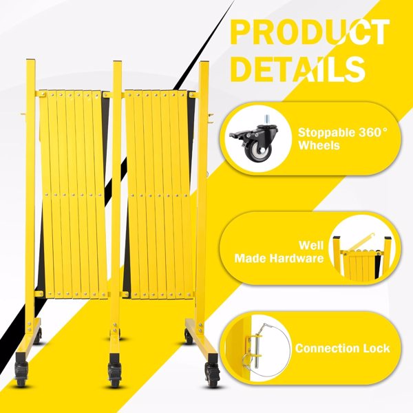 23FT Expandable Metal Barricade with Casters - Traffic & Security Gate for Construction & Outdoor Use