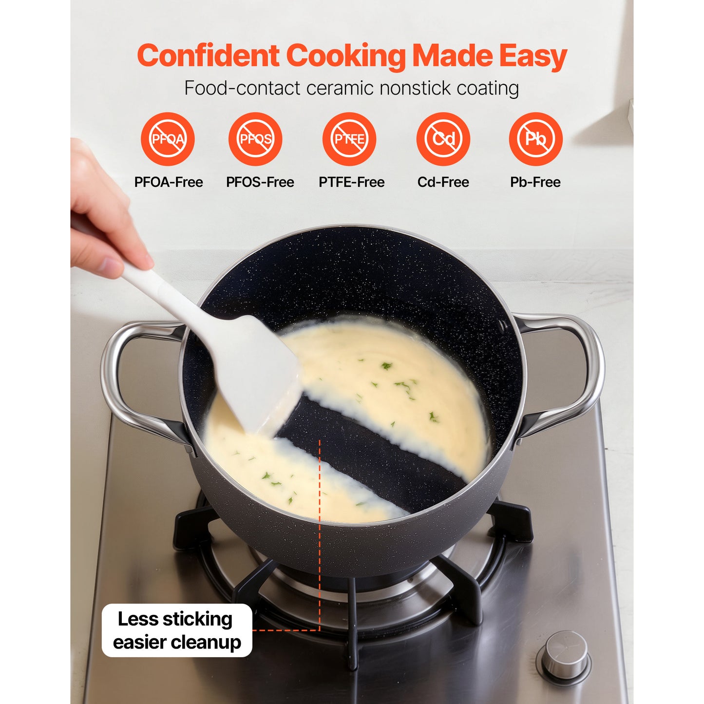 6-Quart Nonstick Aluminum Stock Pot with Glass Lid - PFOA & PFAS Free, Compatible with Gas, Induction & Electric Stoves