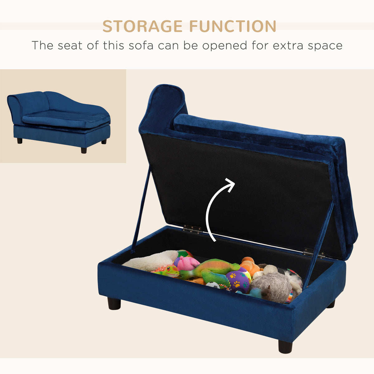 Pet Sofa Bed Couch with Storage for Cats and Small Dogs - Blue, 740x485x165mm