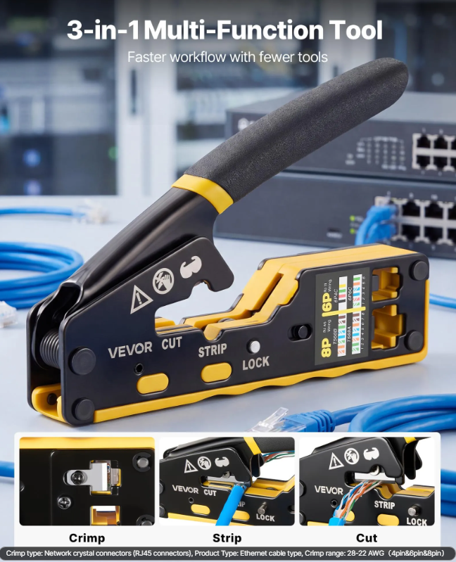 RJ45 RJ11 RJ12 Ethernet Crimping Tool Kit with Wire Stripper & Connectors