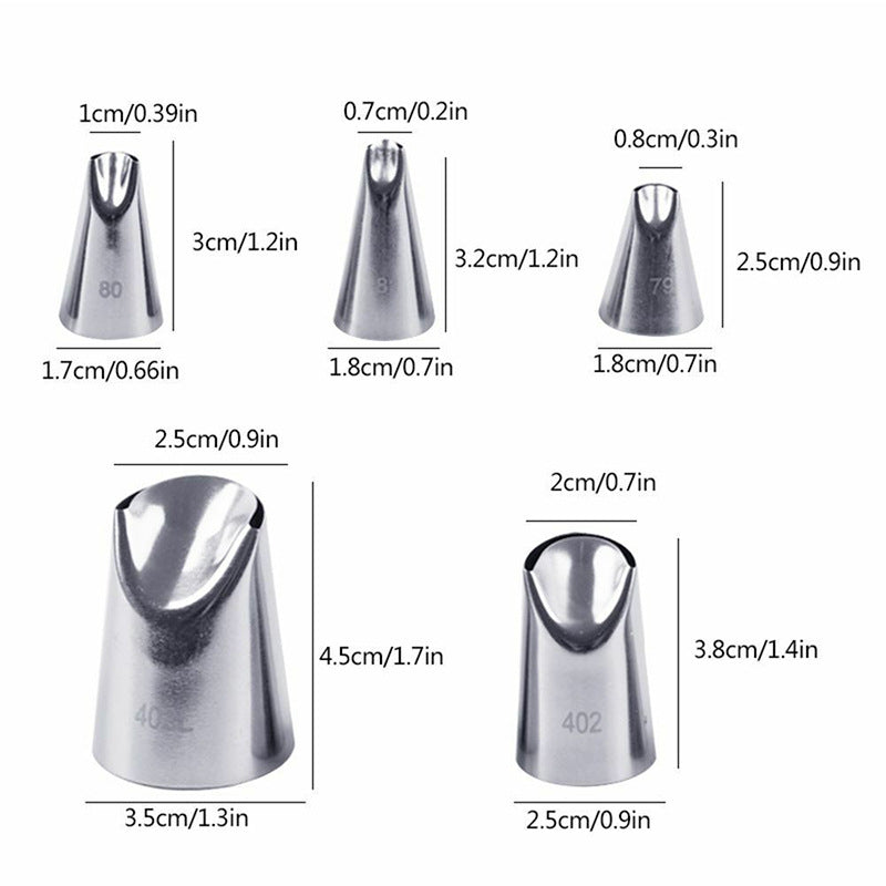 Stainless Steel Piping Tip Set for Cake Decorating - 5 Pieces